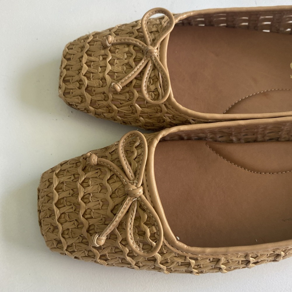 Eric Javits Parris Raffia Natural Woven Square-Toe Ballet Flats in Tan Size 9 - Picture 14 of 15